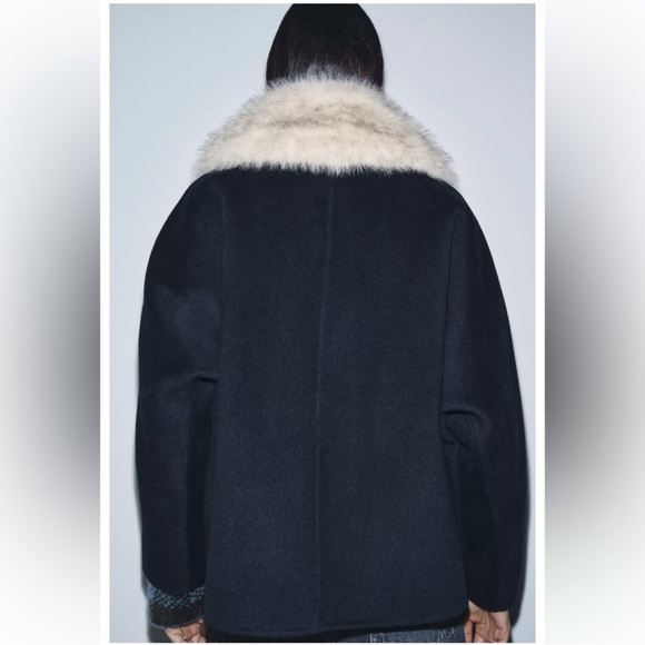 ZARA FAUX FUR COLLAR WOOL COAT - Picture 11 of 16